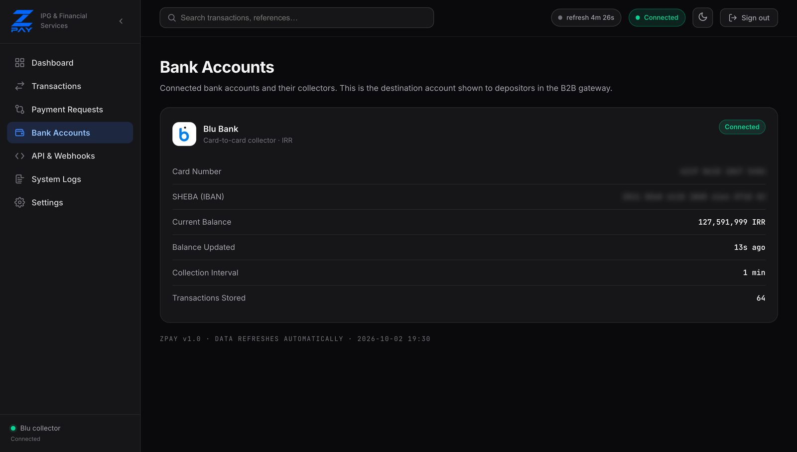 ZPay bank accounts